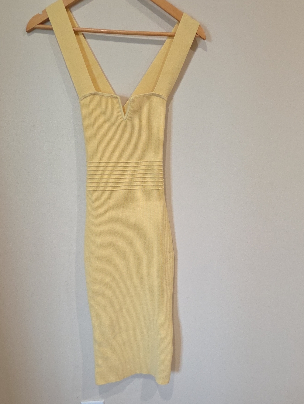 Express Yellow Ribbed Midi Bodycon Dress